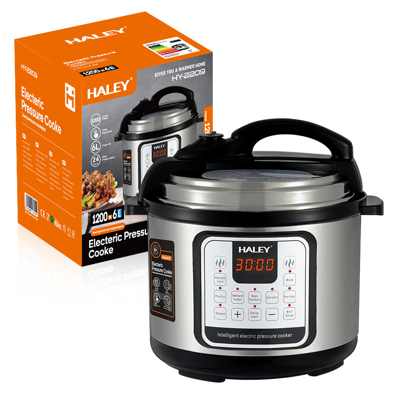 Oală Sub Presiune Electrică Multifuncțională HALEY 10 în 1, 1200W, 6L, Negru/Argintiu – Gătire Rapidă și Inteligentă